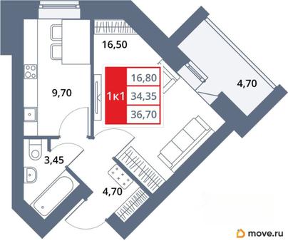 1-комн. квартира, 36.7 м&sup2;