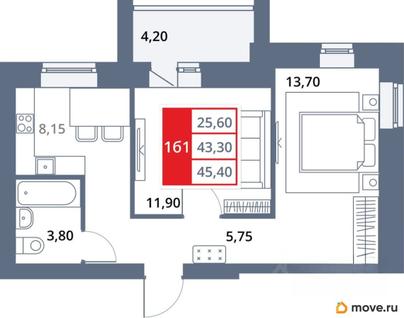 2-комн. квартира, 45.4 м&sup2;