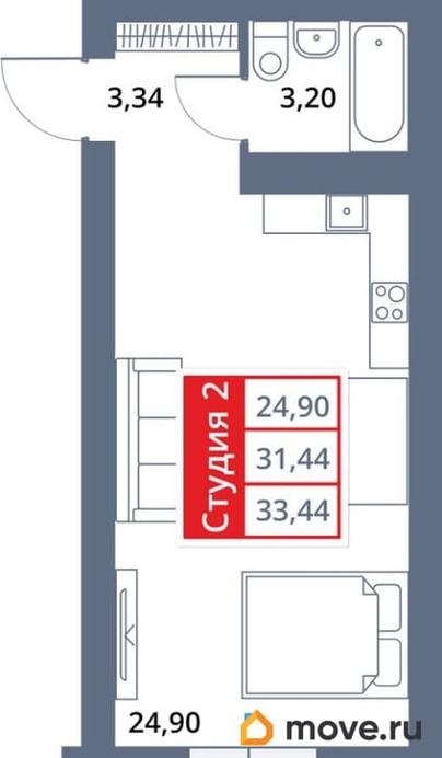 студия, 33.44 м&sup2;