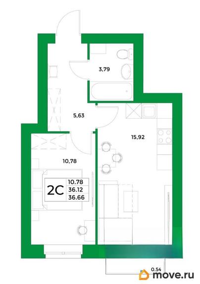 1-комн. квартира, 36.66 м&sup2;