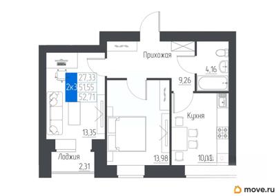 2-комн. квартира, 52.71 м&sup2;