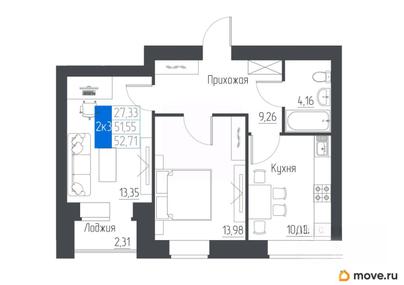 2-комн. квартира, 52.71 м&sup2;