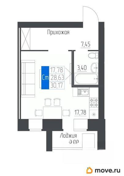 1-комн. квартира, 30.17 м&sup2;