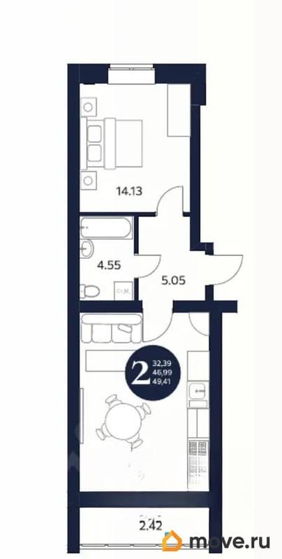 2-комн. квартира, 49.41 м&sup2;