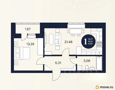 2-комн. квартира, 47.81 м&sup2;