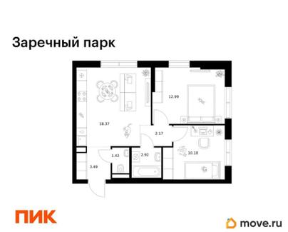 2-комн. квартира, 51.54 м&sup2;