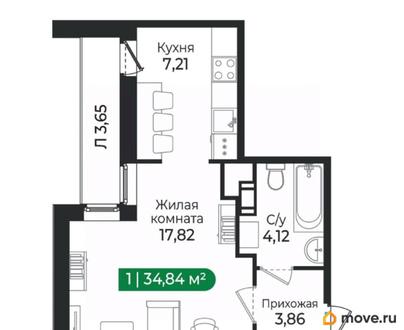1-комн. квартира, 34.84 м&sup2;