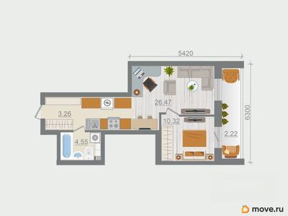 1-комн. квартира, 46.82 м&sup2;