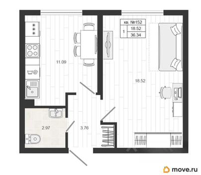 1-комн. квартира, 36.6 м&sup2;