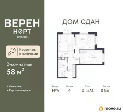 2-комн. квартира, 58 м&sup2;