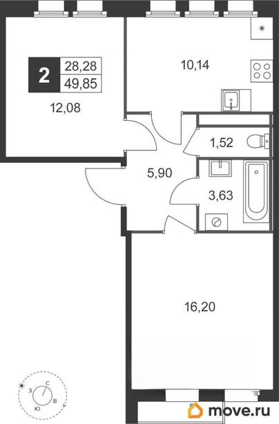 2-комн. квартира, 49.85 м&sup2;
