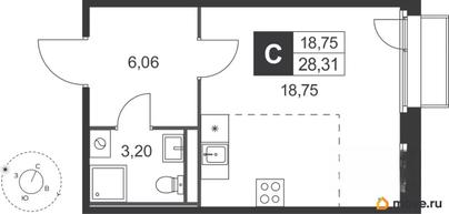 студия, 28.31 м&sup2;