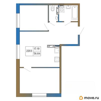 3-комн. квартира, 56.64 м&sup2;