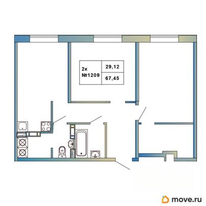2-комн. квартира, 67.45 м&sup2;