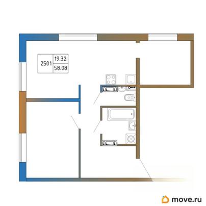 2-комн. квартира, 58.08 м&sup2;