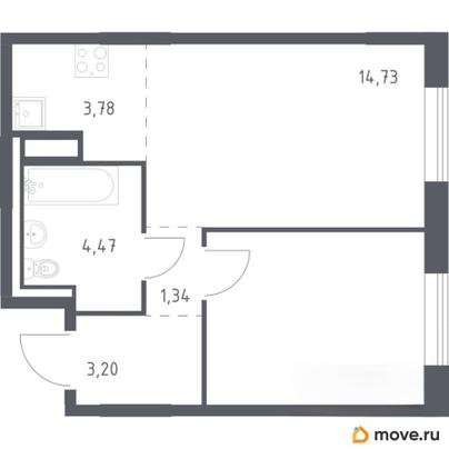 1-комн. квартира, 38.32 м&sup2;