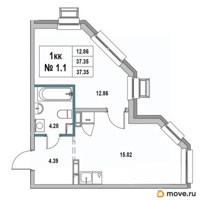 1-комн. квартира, 37.35 м&sup2;