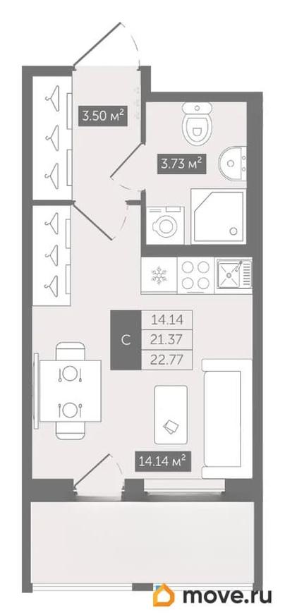 студия, 22.77 м&sup2;