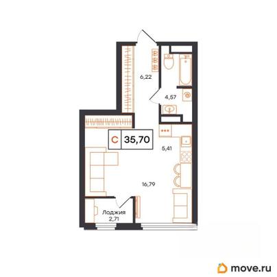 студия, 35.7 м&sup2;