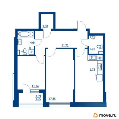 2-комн. квартира, 69.31 м&sup2;