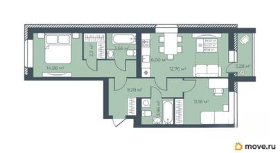3-комн. квартира, 67.8 м&sup2;