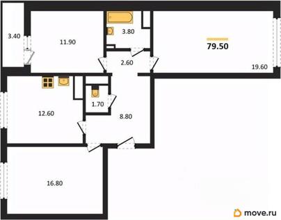 3-комн. квартира, 79.5 м&sup2;