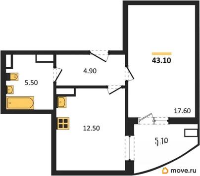 1-комн. квартира, 43.1 м&sup2;