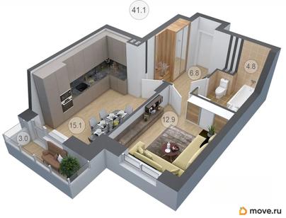 2-комн. квартира, 40.9 м&sup2;