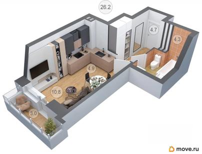 2-комн. квартира, 26.3 м&sup2;