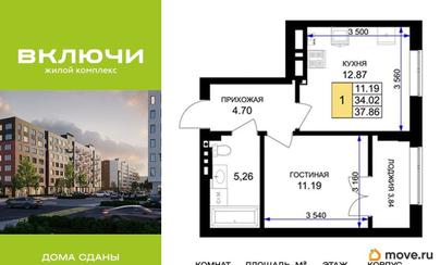 1-комн. квартира, 38.2 м&sup2;