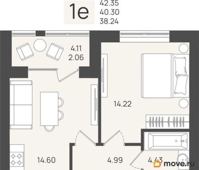 1-комн. квартира, 40.3 м&sup2;