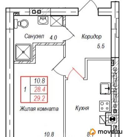 1-комн. квартира, 30.9 м&sup2;