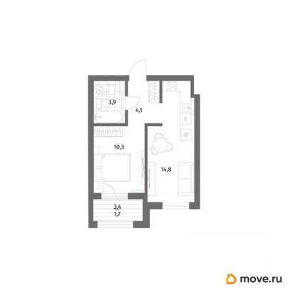 1-комн. квартира, 35.05 м&sup2;