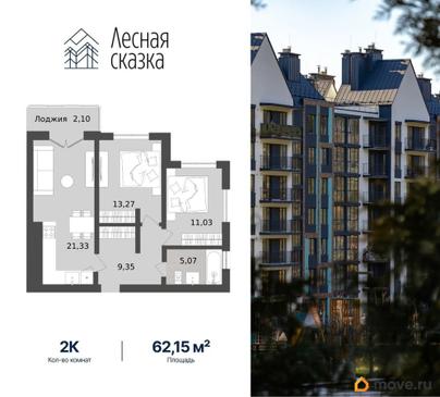 2-комн. квартира, 62.65 м&sup2;