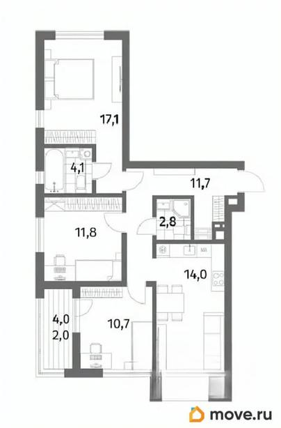 3-комн. квартира, 76.2 м&sup2;