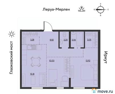 3-комн. квартира, 59.6 м&sup2;