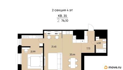 2-комн. квартира, 76.1 м&sup2;