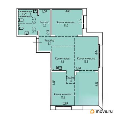 4-комн. квартира, 83.9 м&sup2;