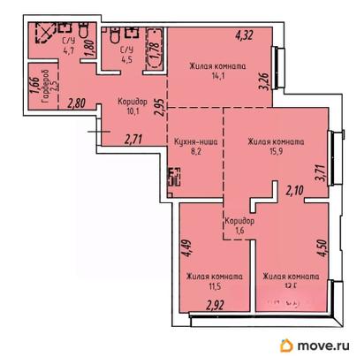 4-комн. квартира, 86.7 м&sup2;
