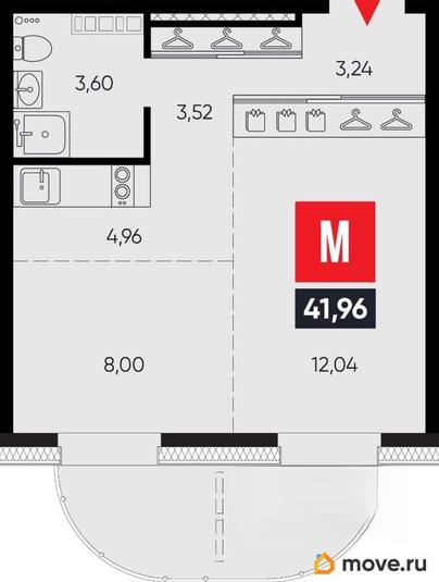 2-комн. апартаменты, 41.96 м&sup2;