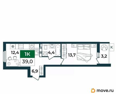 1-комн. квартира, 39 м&sup2;