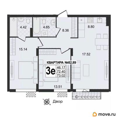 3-комн. квартира, 73.02 м&sup2;