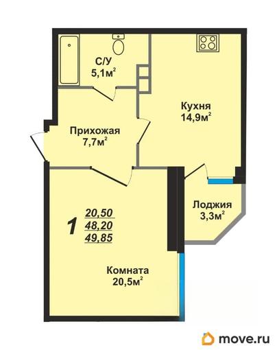 1-комн. квартира, 49.85 м&sup2;