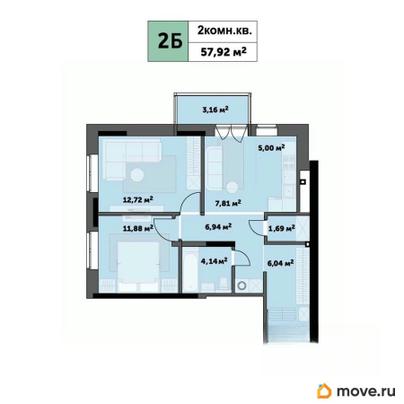 2-комн. квартира, 60 м&sup2;