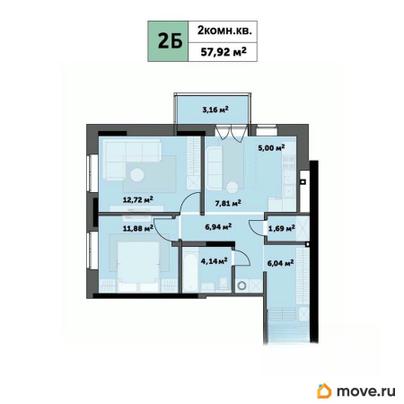 2-комн. квартира, 59.8 м&sup2;