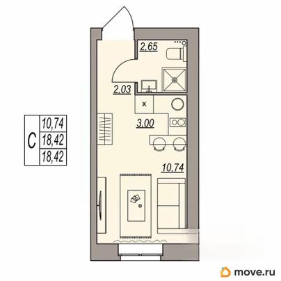студия, 18.42 м&sup2;