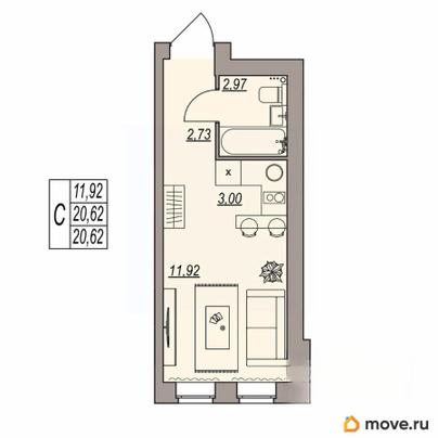 студия, 20.62 м&sup2;