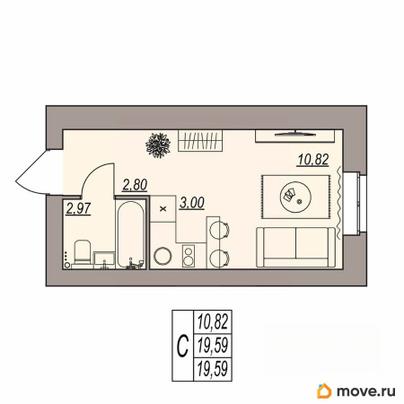 студия, 19.59 м&sup2;