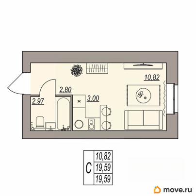 студия, 19.59 м&sup2;