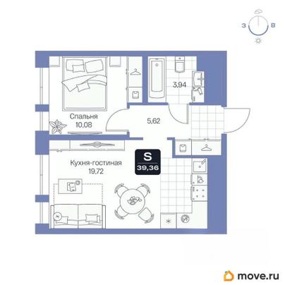 1-комн. квартира, 39.36 м&sup2;